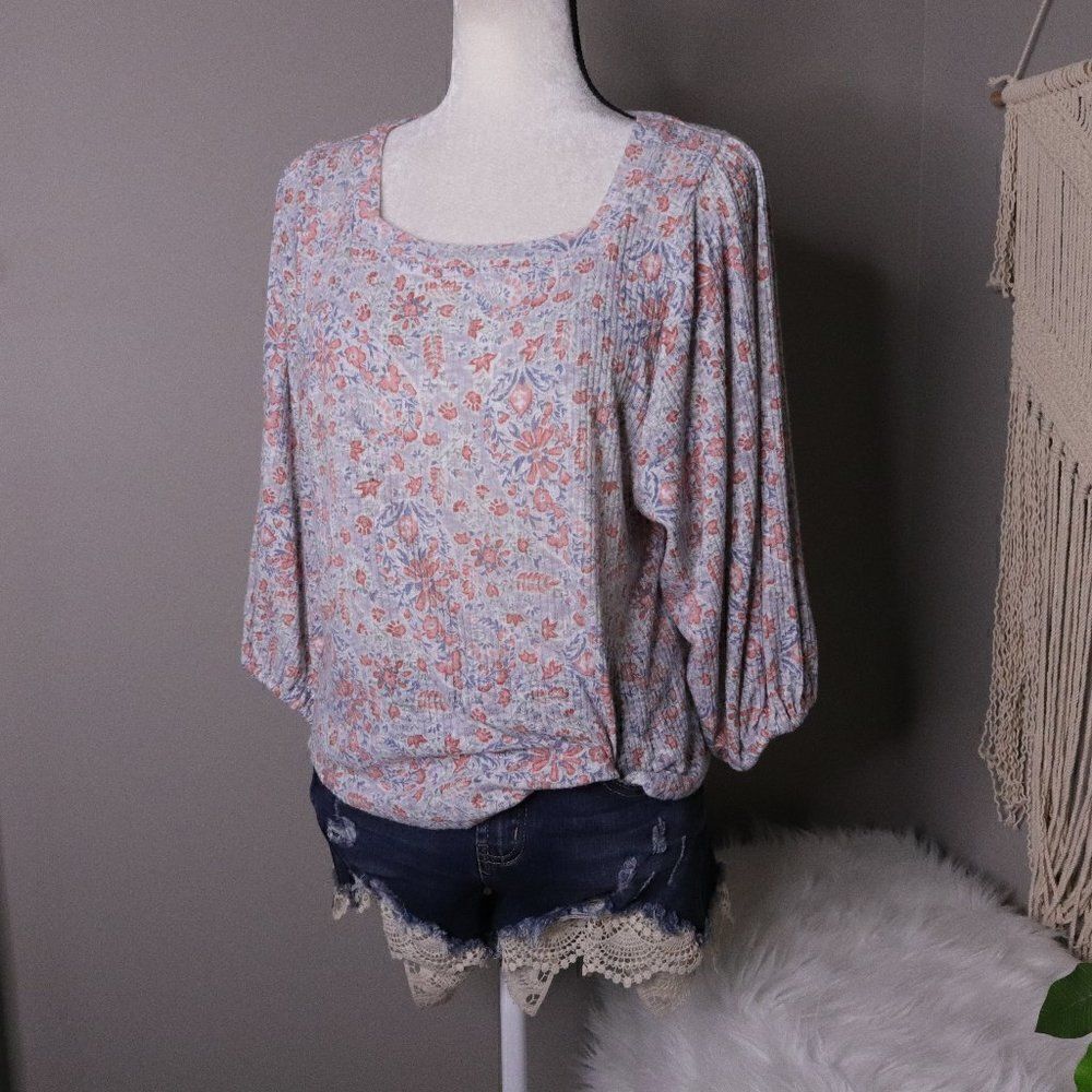 ‎LC Lauren Conrad | Square Neck Floral Knit Blouse Top